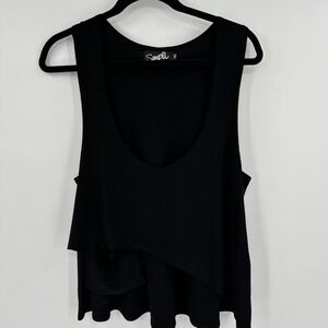 Sympli‎ Tank Top Womens 12 Black Asymmetrical Layered Draped Sleeveless Blouse